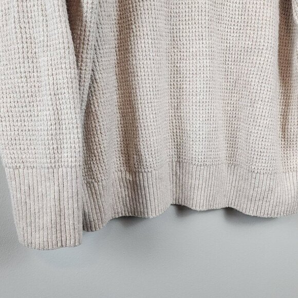 Aerie Sz Medium Beige Waffle Knit Half-Zip Sweater Ribbed Mock Neck - Picture 5 of 12